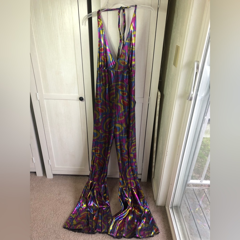 Metallic Halter Festival Flare Jumpsuit